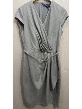 Ralph Lauren Purple Label Draped Dress Women's Gray Wool Sleeveless Size 12